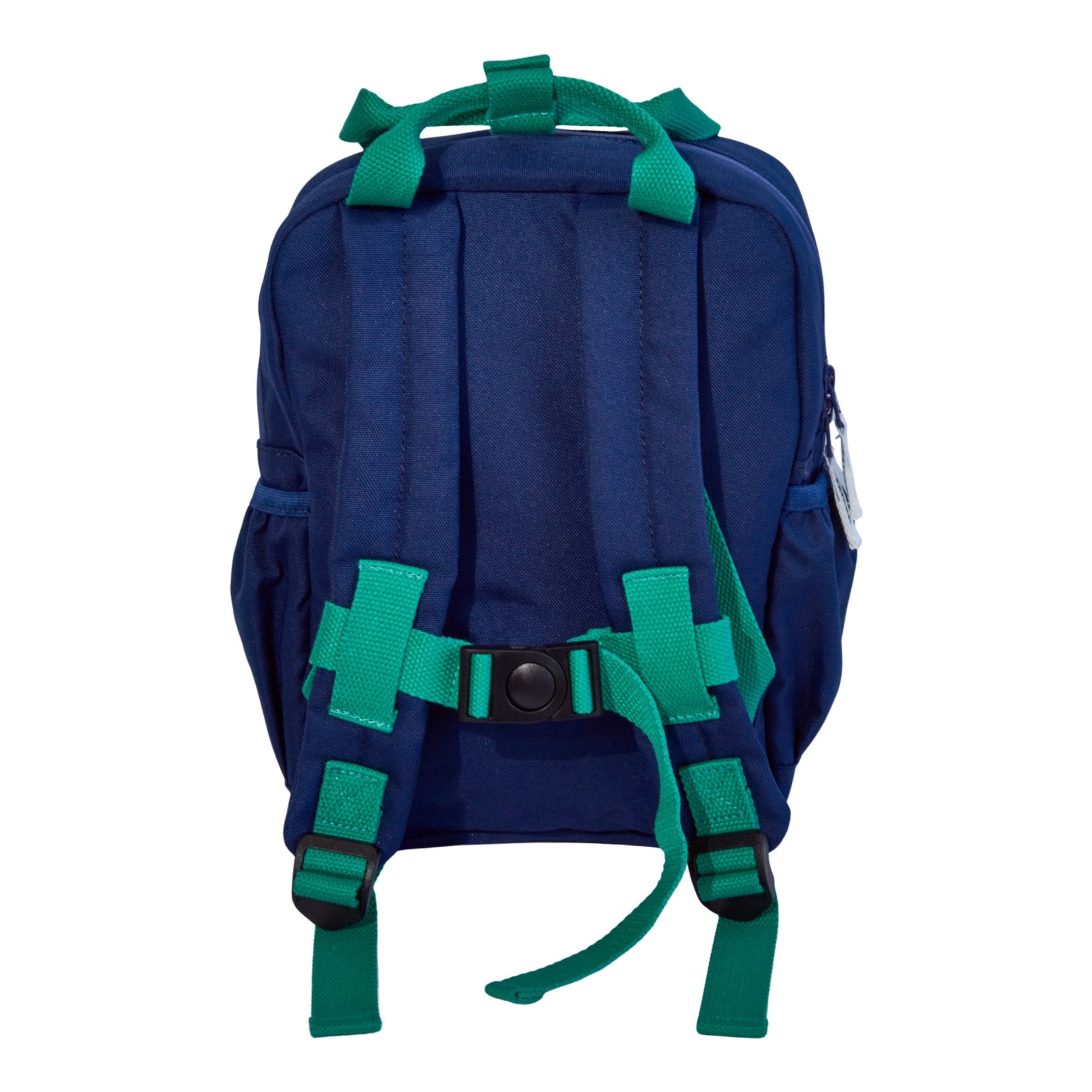 Back view showing padded shoulder straps on Midnight Blue Patchel backpack