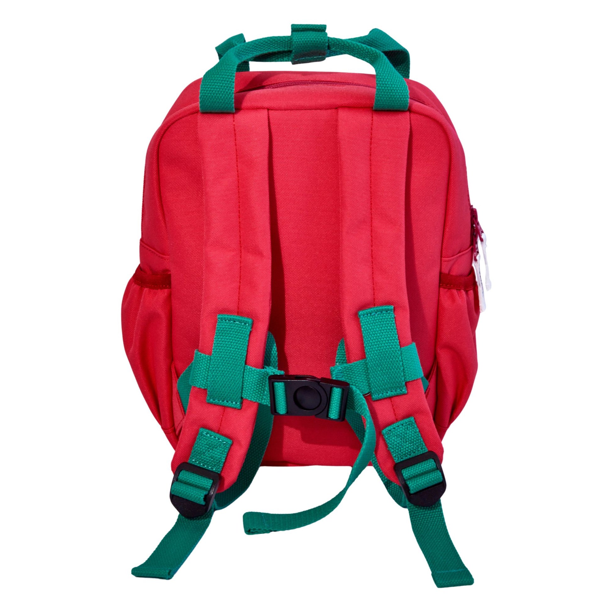 Back view showing padded shoulder straps on Watermelon Pink Patchel backpack