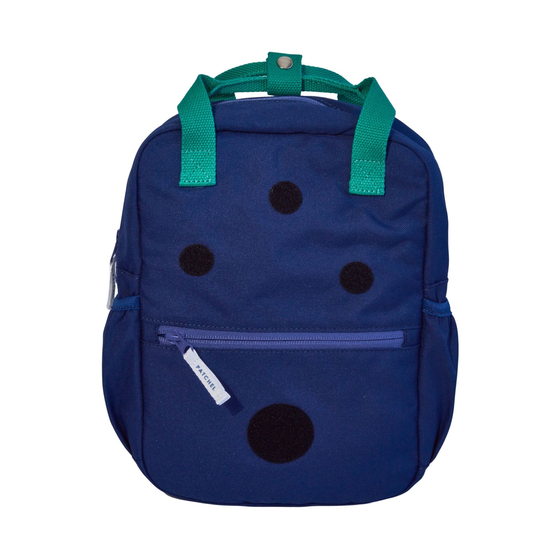 Front view of Patchel customisable children's backpack in Midnight Blue